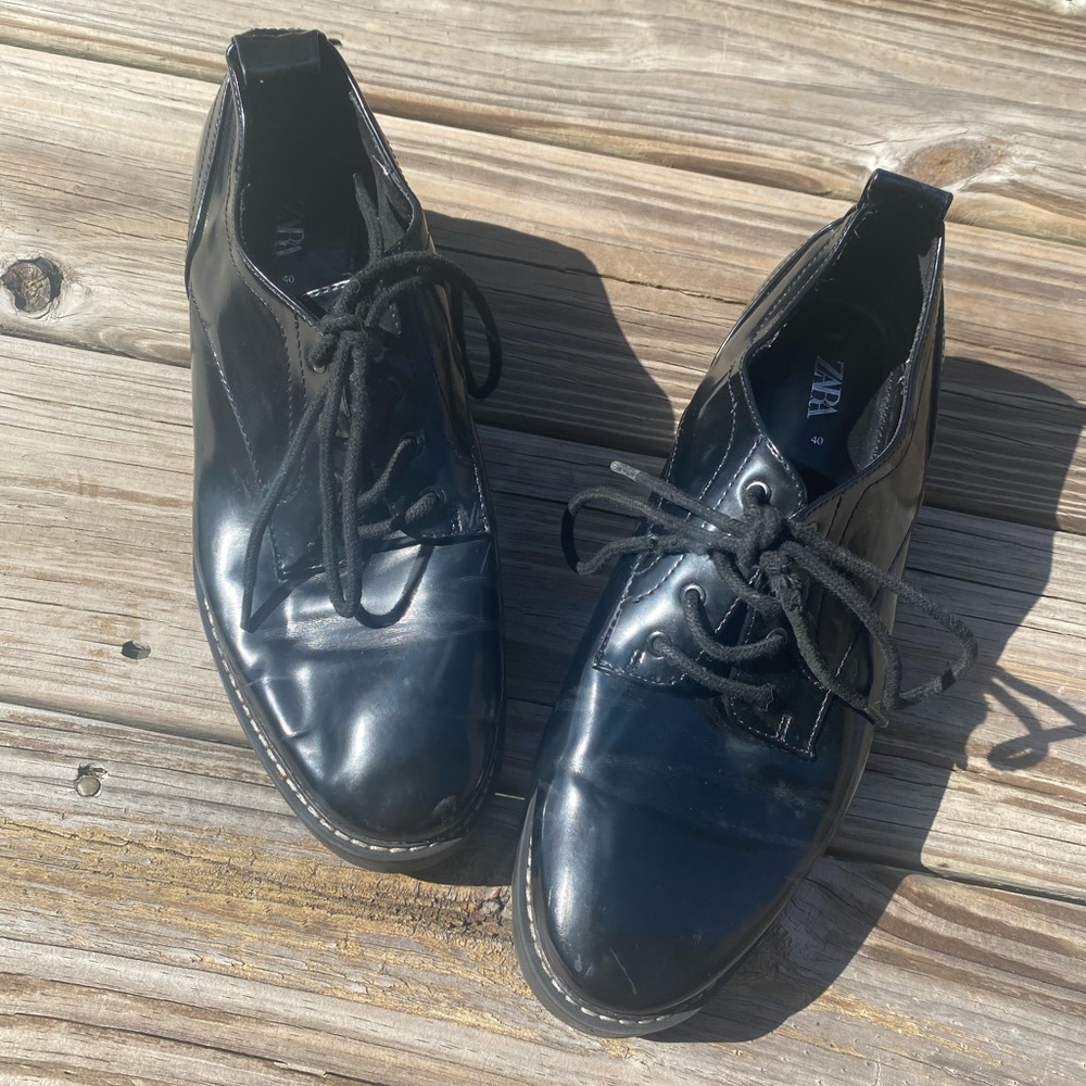Zara chunky lace up leather tuxedo shoes EU40/US 8